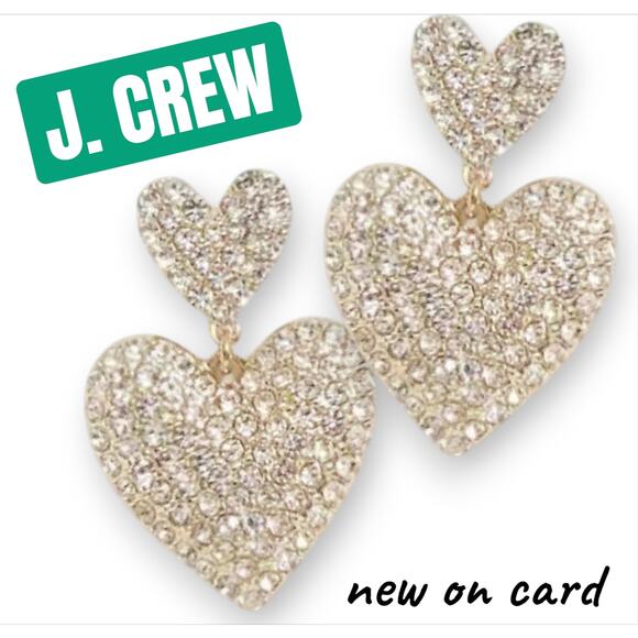 J. Crew Jewelry - J. Crew double stacked pave rhinestone golden heart statement earrings
